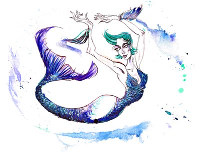 Signs of the Zodiac: Pisces swimsuit from a series of fashion caricatures by Neale Osborne
